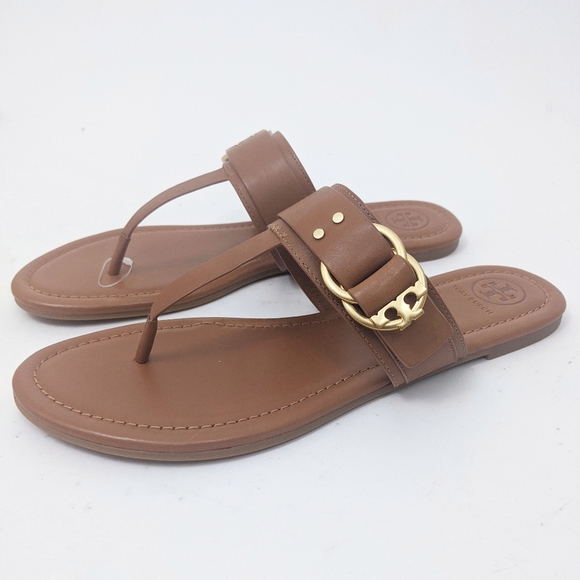Tory Burch Marsden Leather Logo Thong Sandal Brown - Picture 5 of 9